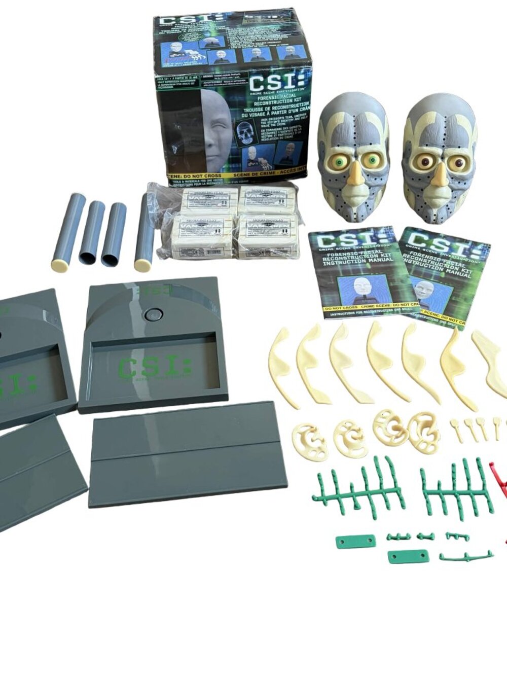 CSI Forensic Facial Reconstruction Kit DOUBLE LOT 2 Skulls Complete Vintage